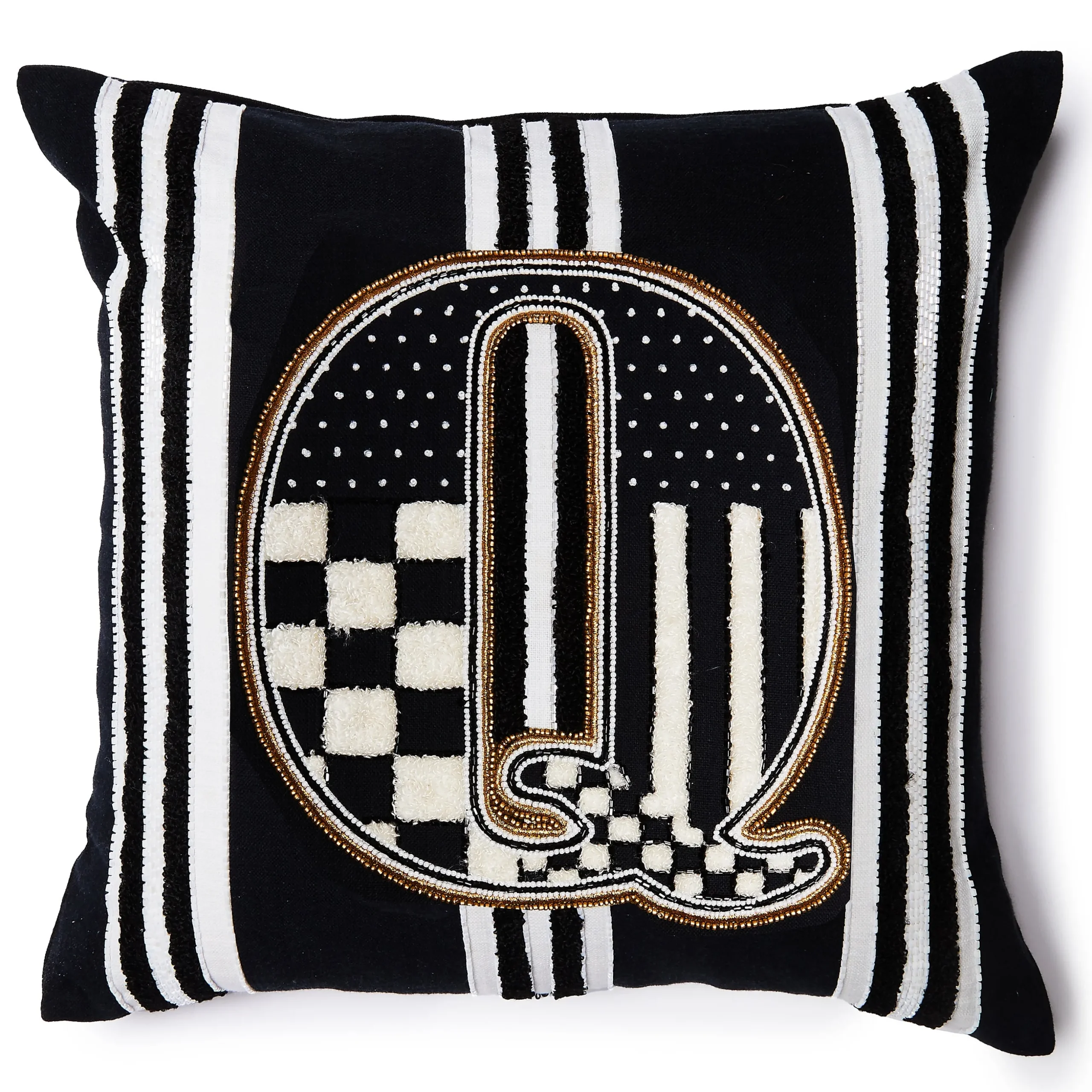 Monogram "Q" Beaded Throw Pillow