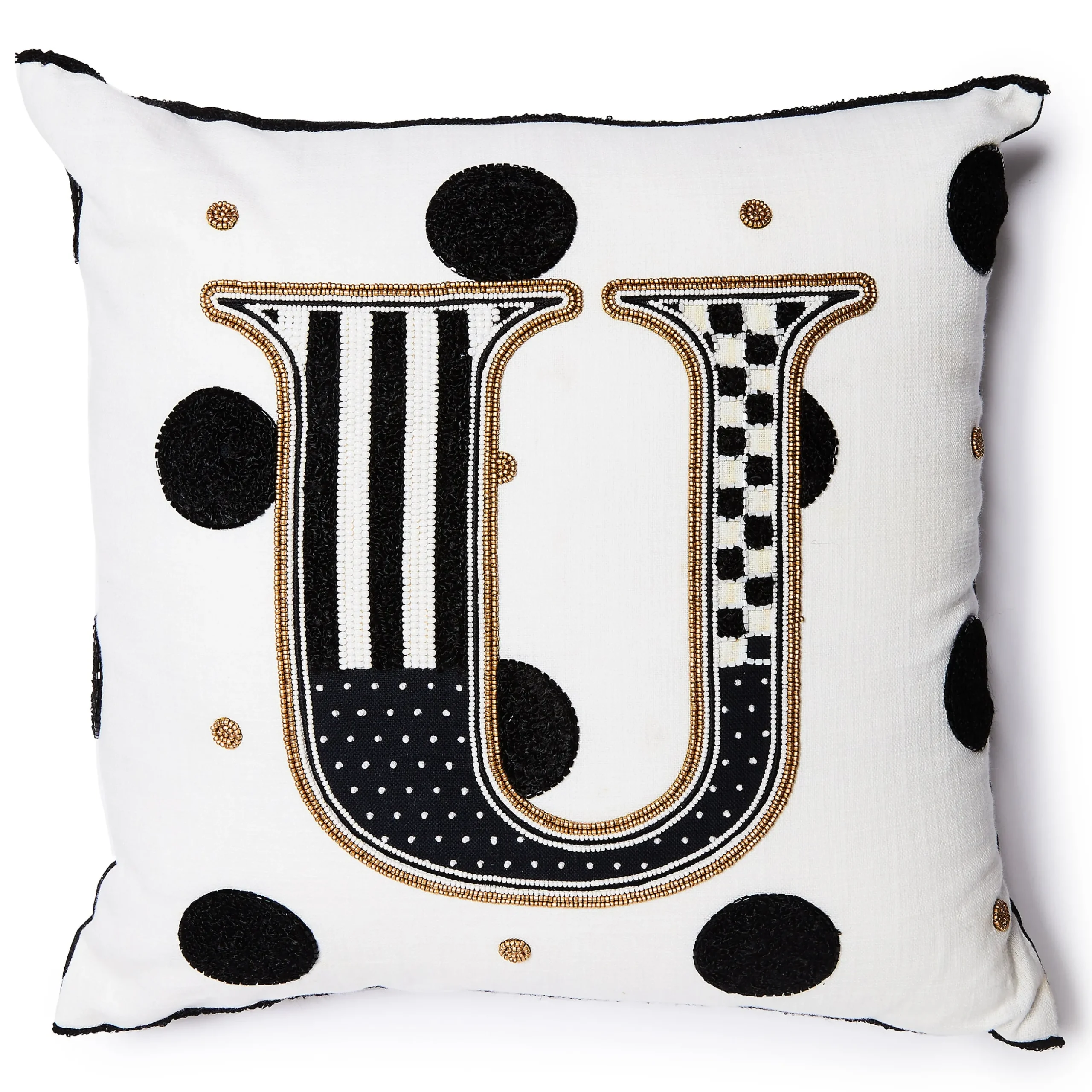 Monogram "U" Beaded Throw Pillow