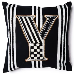 Monogram "Y" Beaded Throw Pillow