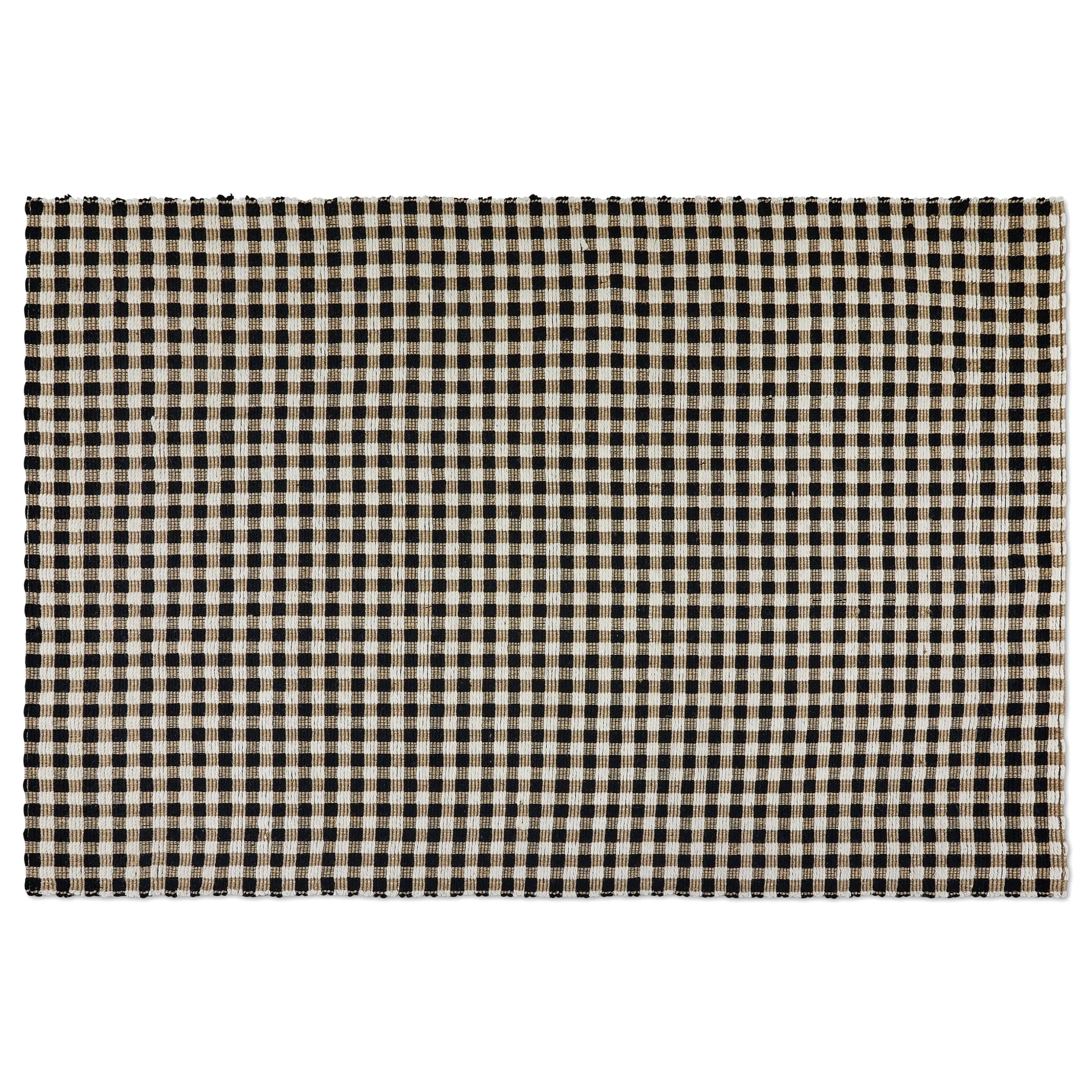 Natural, Black & White Checked 6' x 9' Rug