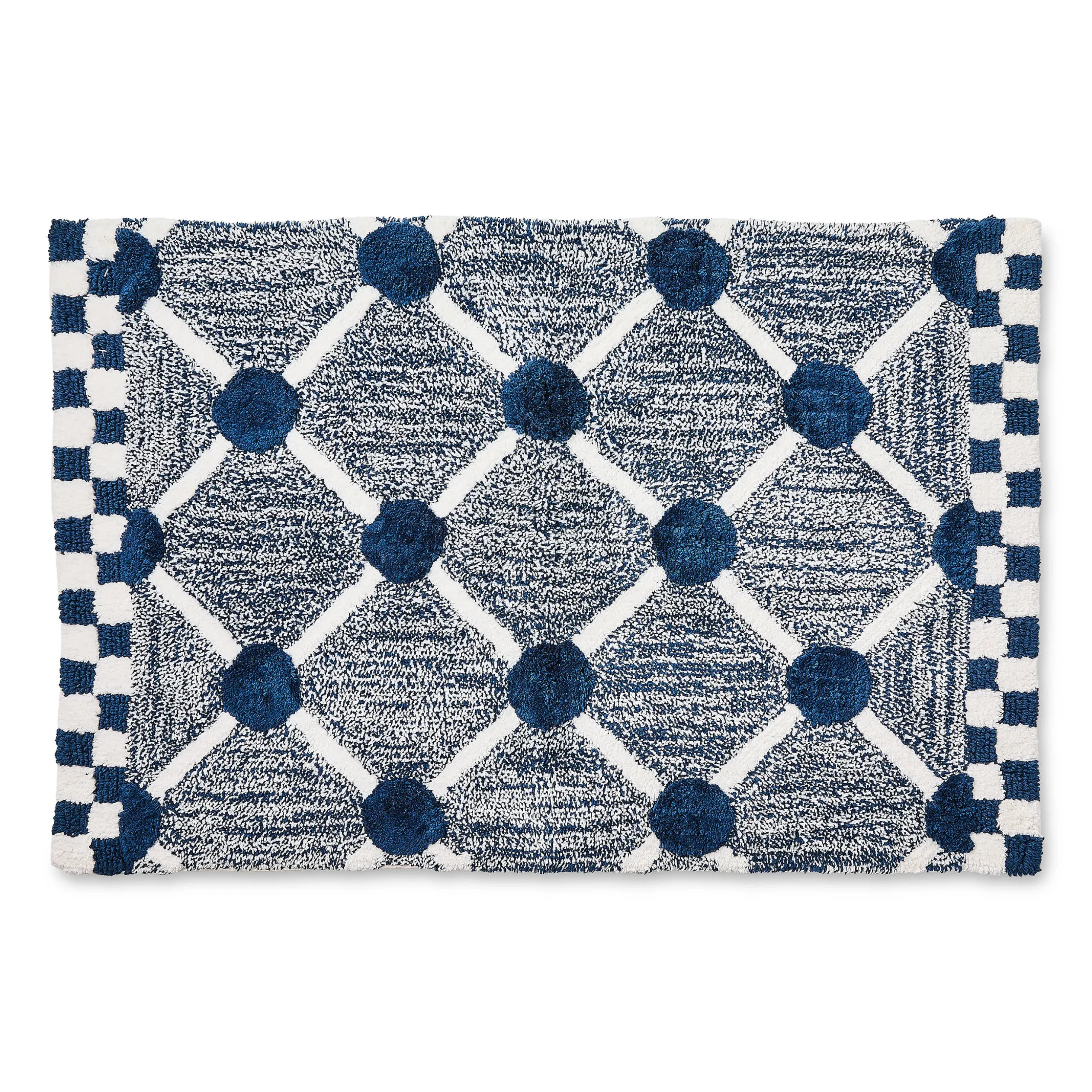 Navy Lattice & Dot Bath Rug