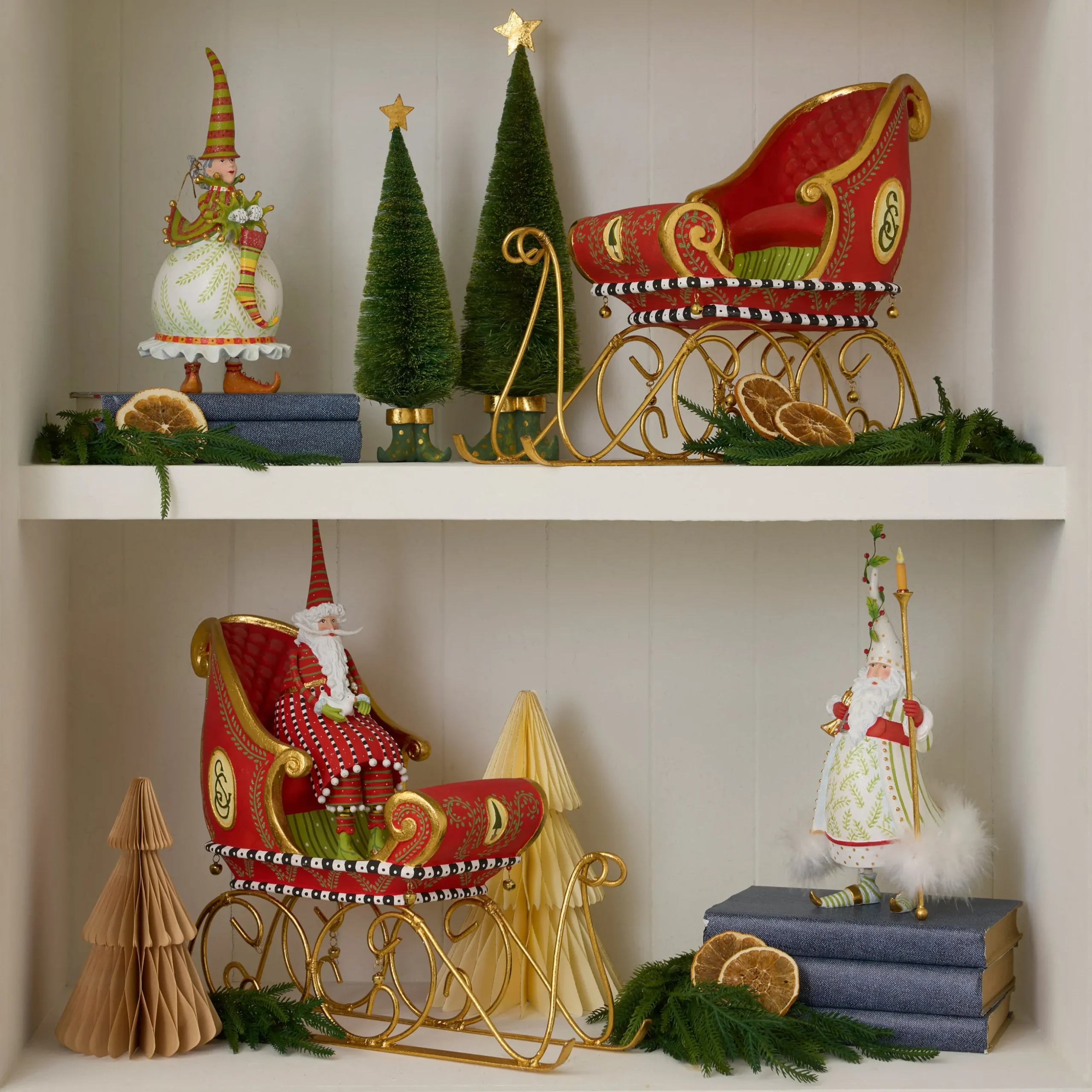 Patience Brewster Dash Away Sitting Santa & Sleigh Figure Set