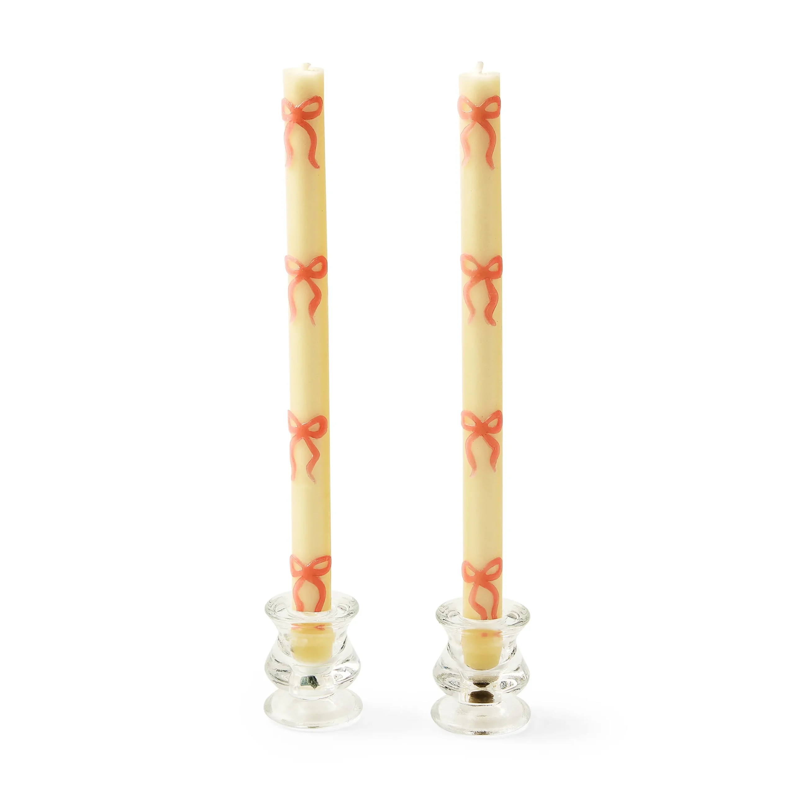 Pink Bow Dinner Candles, Set of 2
