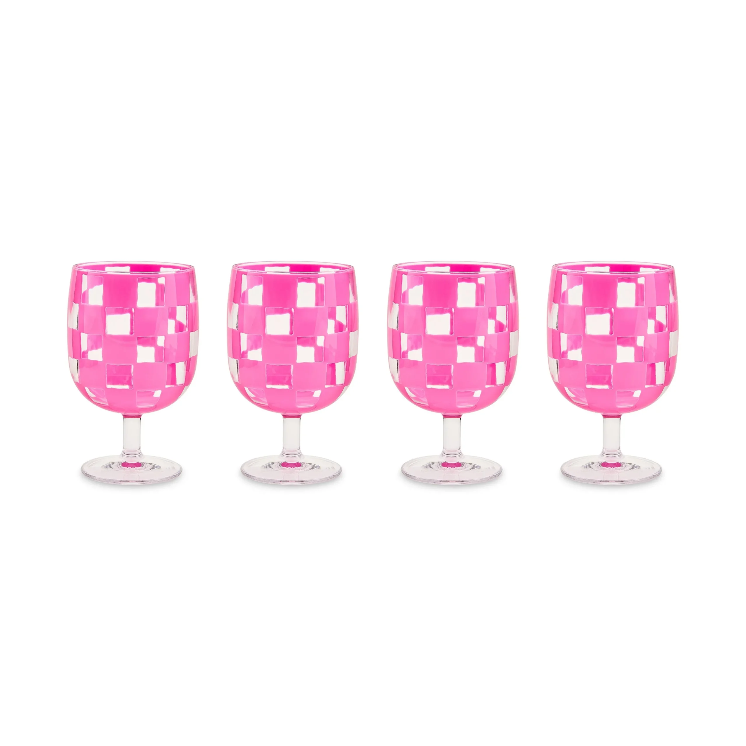Pink Check Acrylic Water Goblets, Set of 4