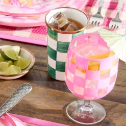 Pink Check Acrylic Water Goblets, Set of 4