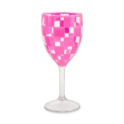 Pink Check Acrylic Wine Goblets, Set of 4