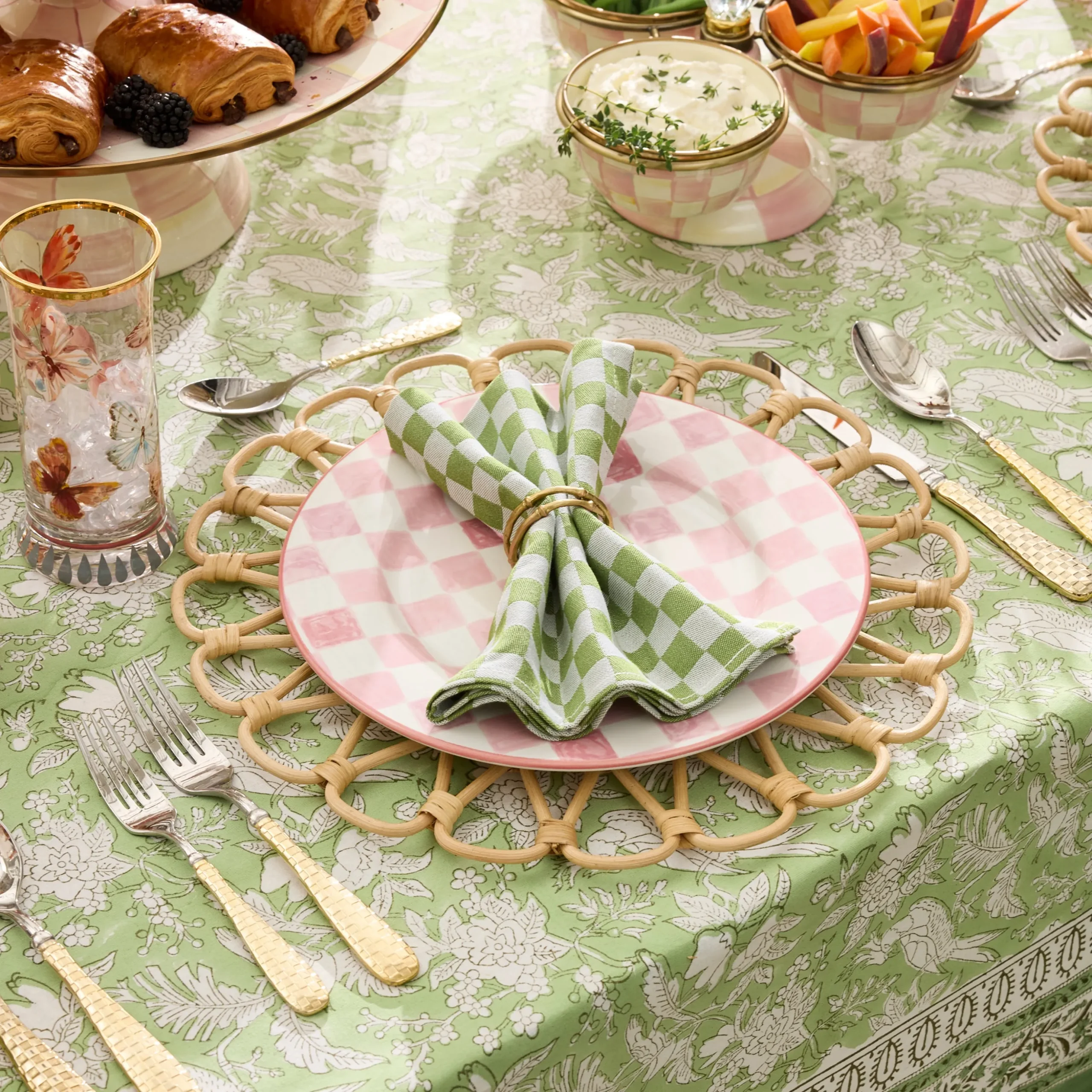 Pink Check Dinner Plate