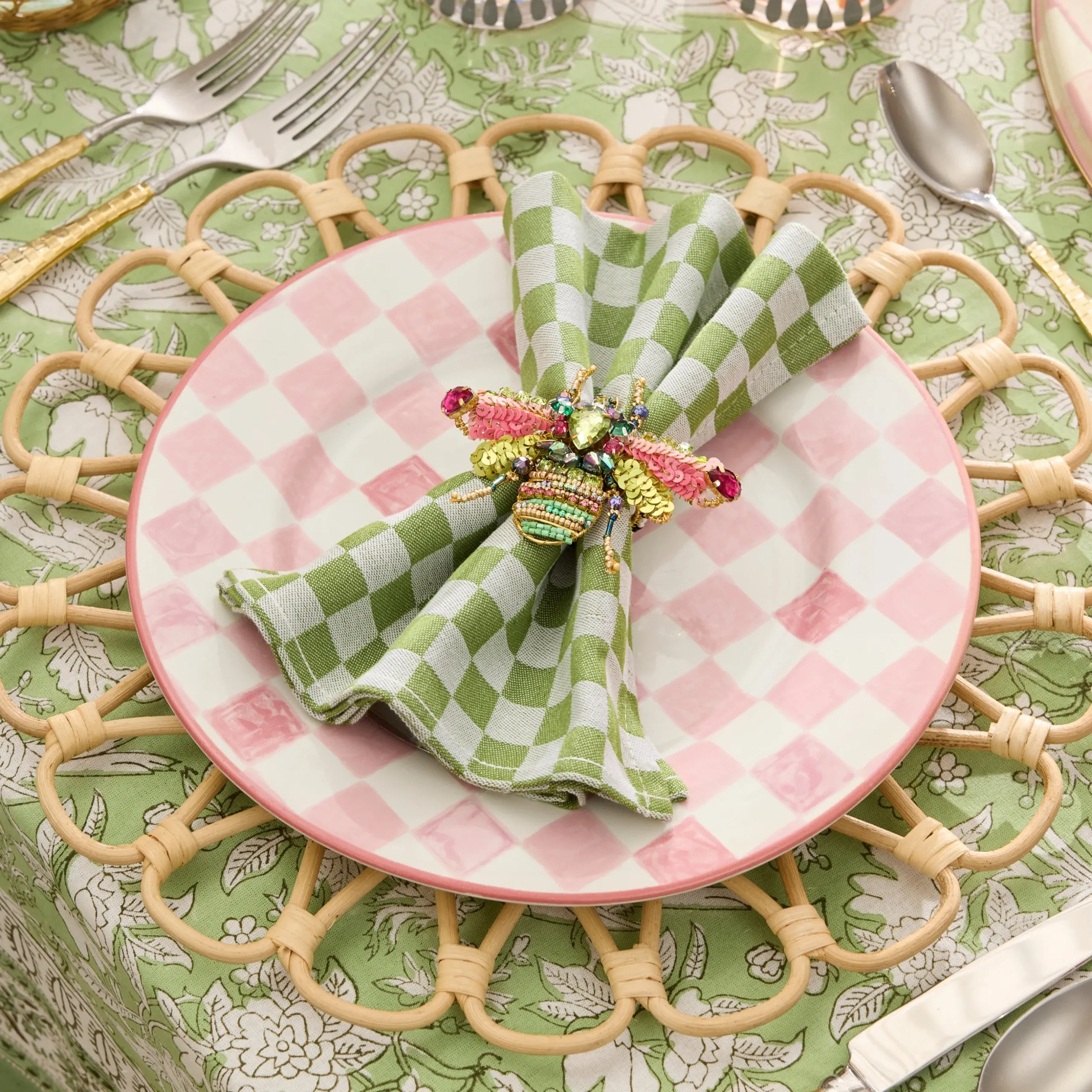 Pink Check Dinner Plate