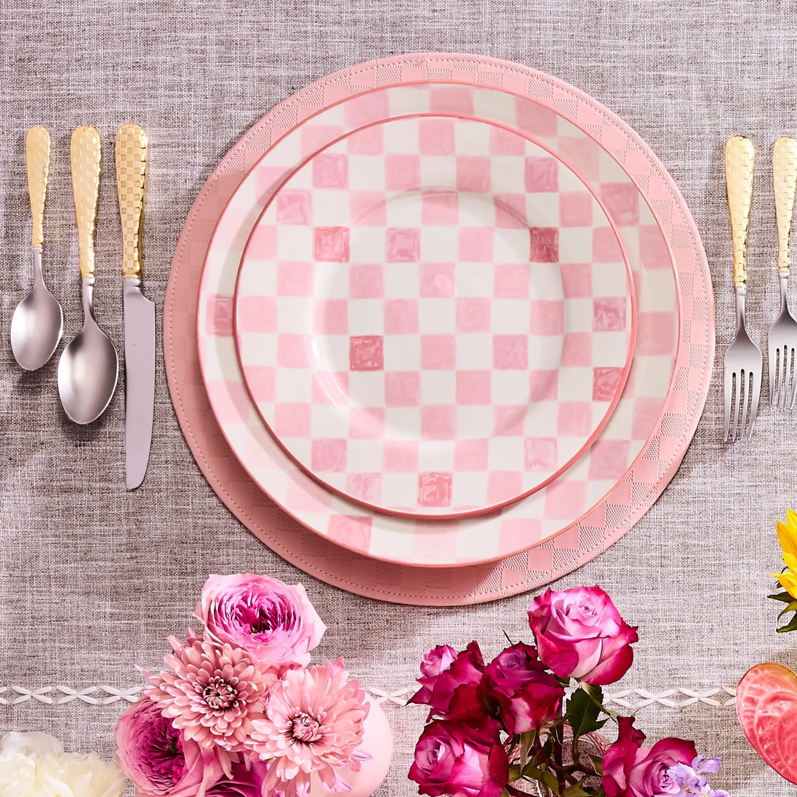 Pink Check Dinner Plate