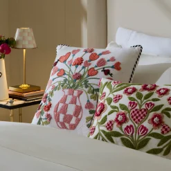 Pink Check Hearts Bouquet Throw Pillow