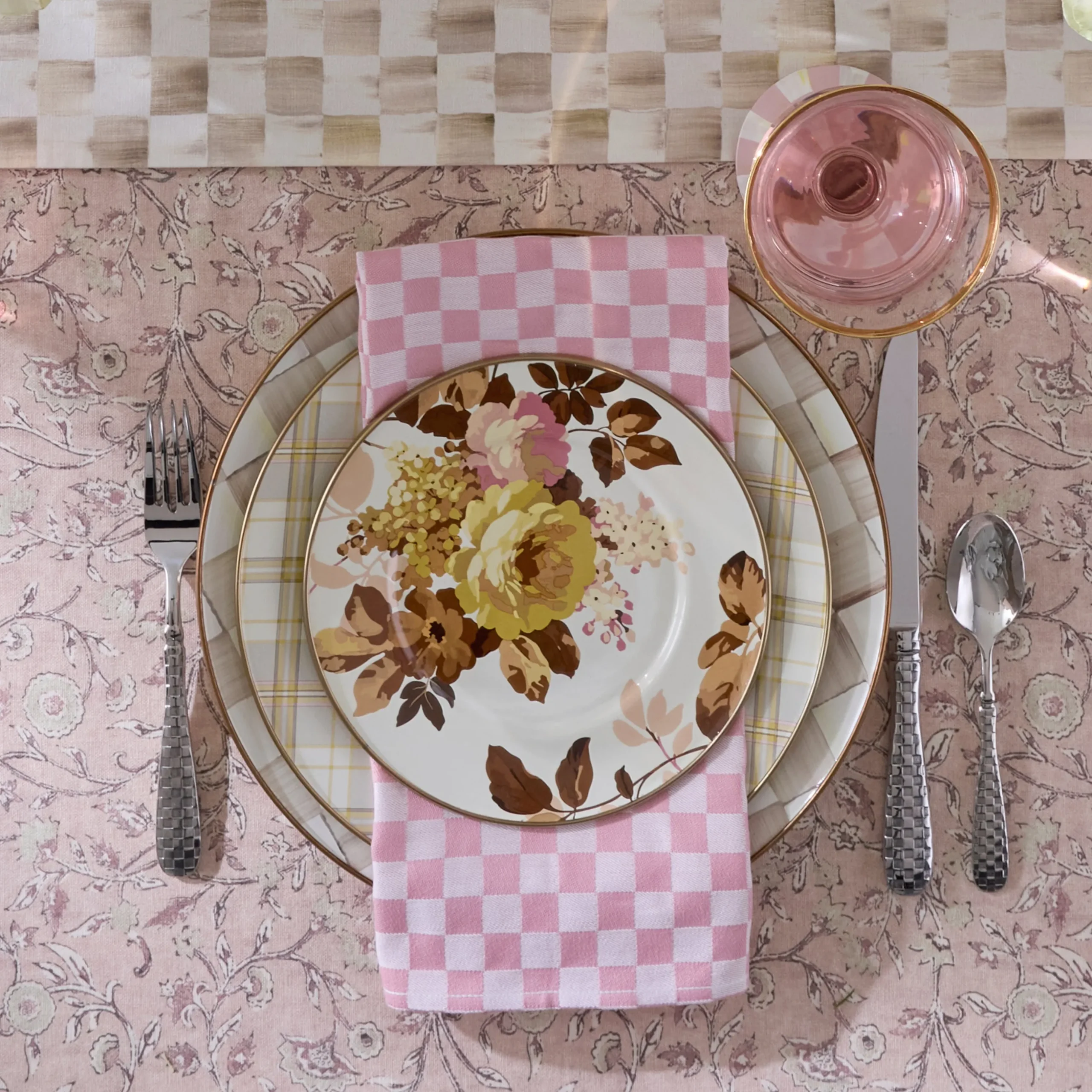 Pink Check Napkin, Set of 4