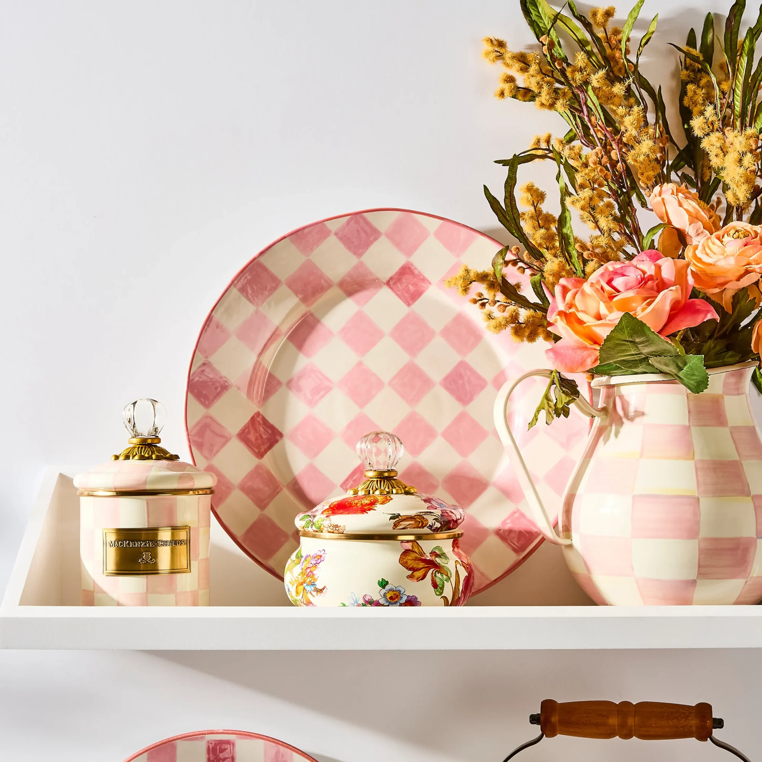 Pink Check Round Platter