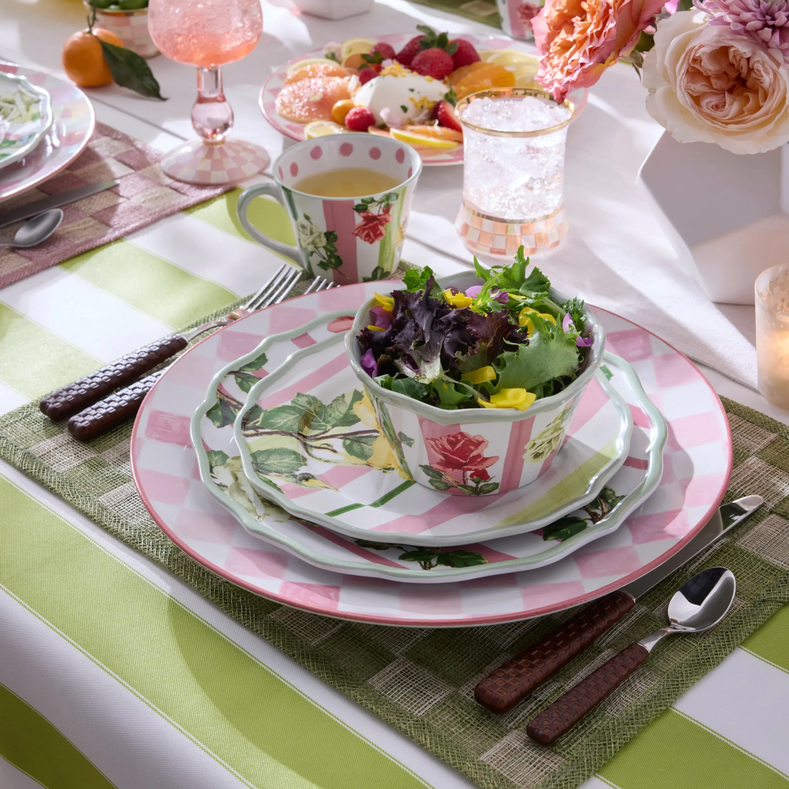Pink Check Round Platter