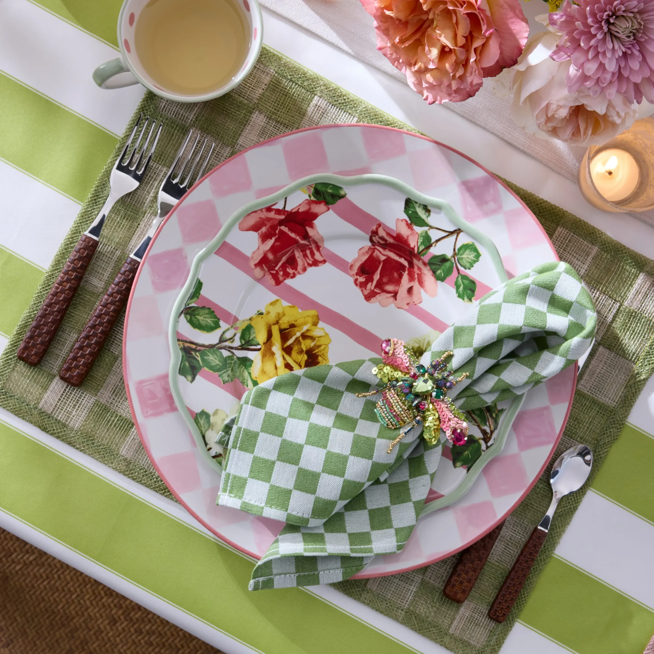 Pink Check Round Platter