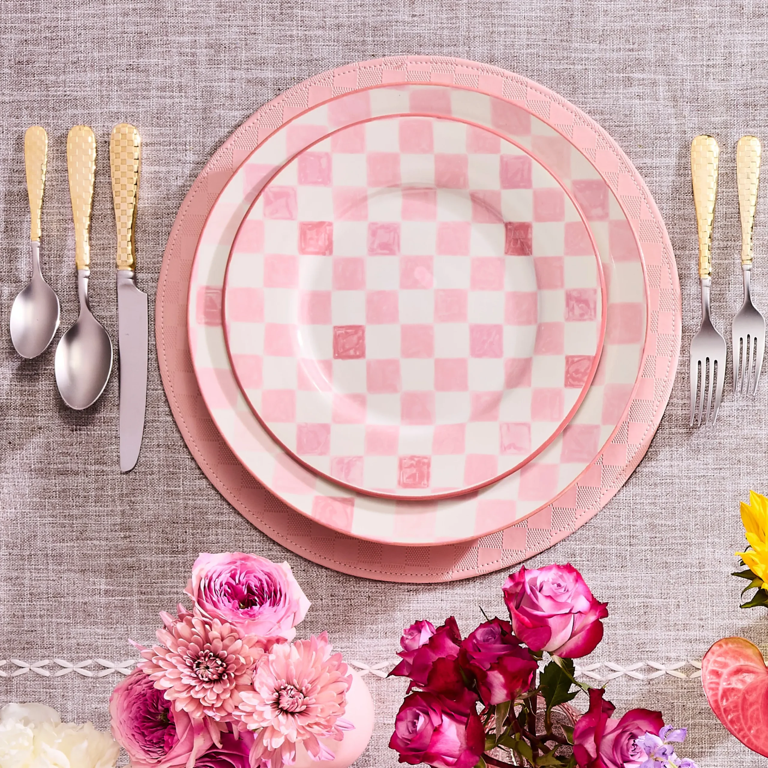 Pink Check Round Platter
