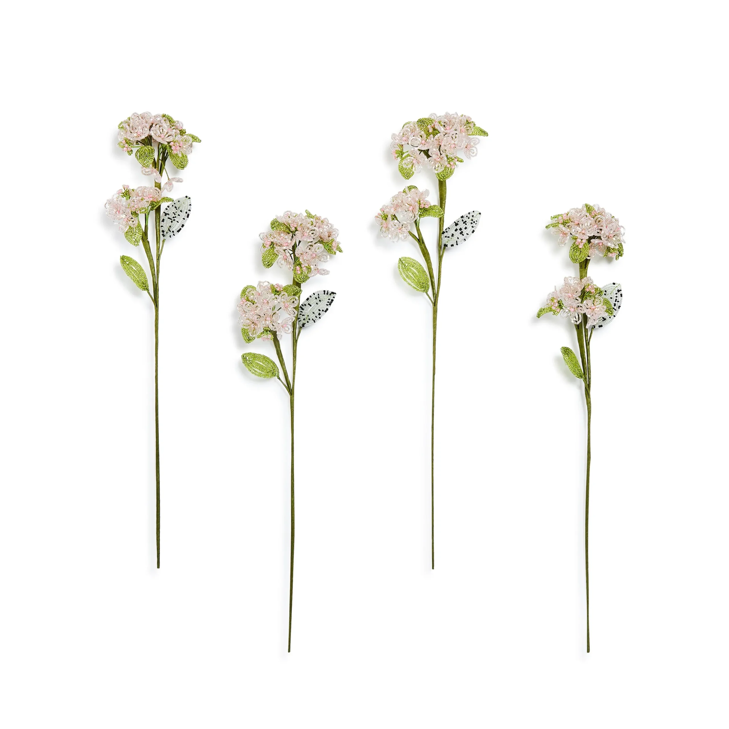 Pink Hydrangea Beaded Flower Stem, Set of 4