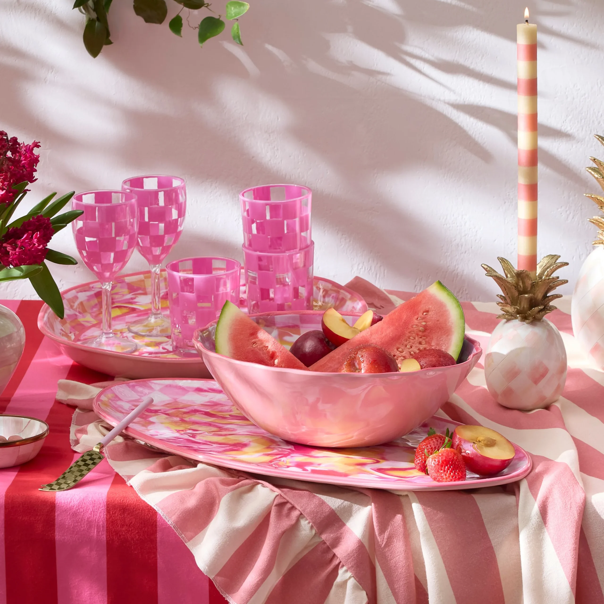Pink Marble Check Melamine Oval Platter