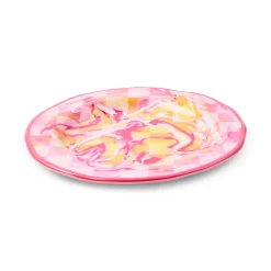 Pink Marble Check Melamine Salad Plates, Set of 4