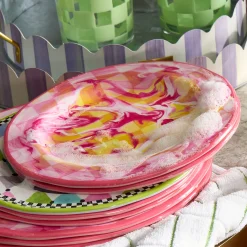 Pink Marble Check Melamine Salad Plates, Set of 4