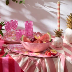 Pink Marble Check Melamine Serving Bowl