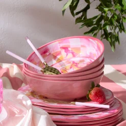 Pink Marble Check Melamine Small Bowls, Set of 4