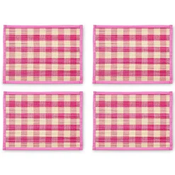 Pink Woven Check Straw Placemats, Set of 4