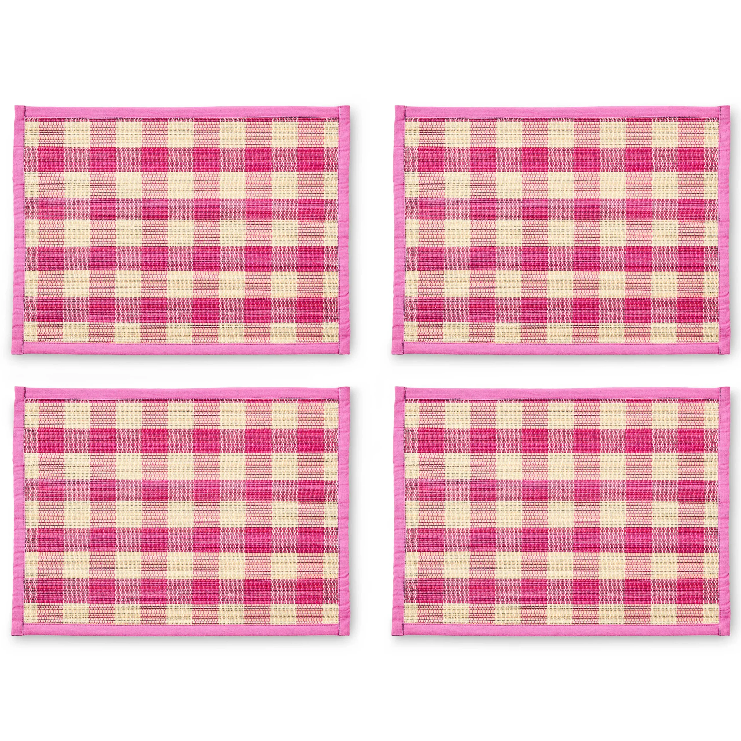 Pink Woven Check Straw Placemats, Set of 4