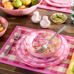 Pink Woven Check Straw Placemats, Set of 4