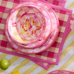 Pink Woven Check Straw Placemats, Set of 4