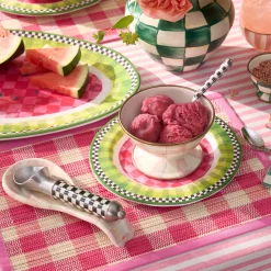 Pink Woven Check Straw Placemats, Set of 4