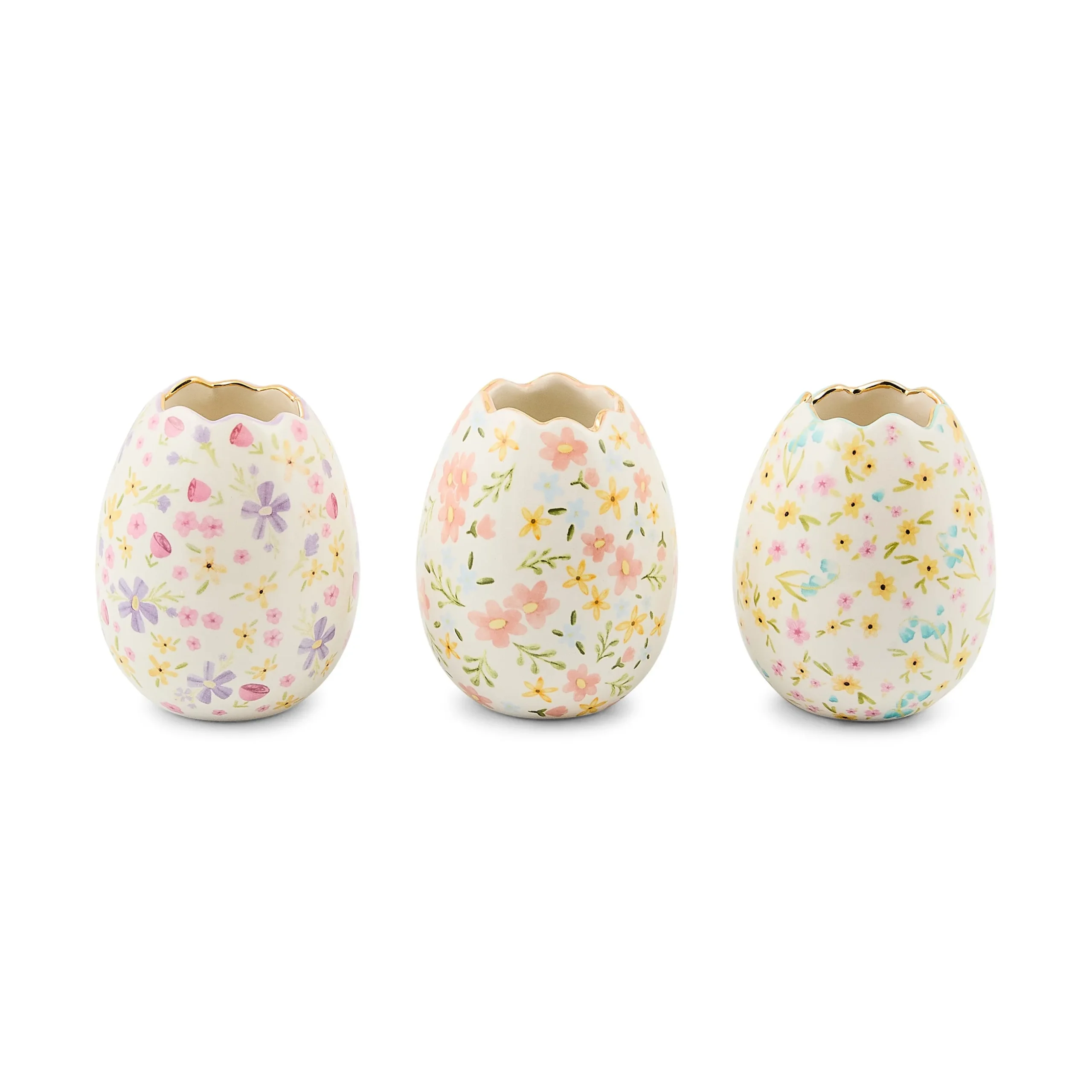 Posie Patch Ceramic Egg Vases, Set of 3