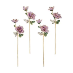 Purple Rose Beaded Flower Stems, Set of 4