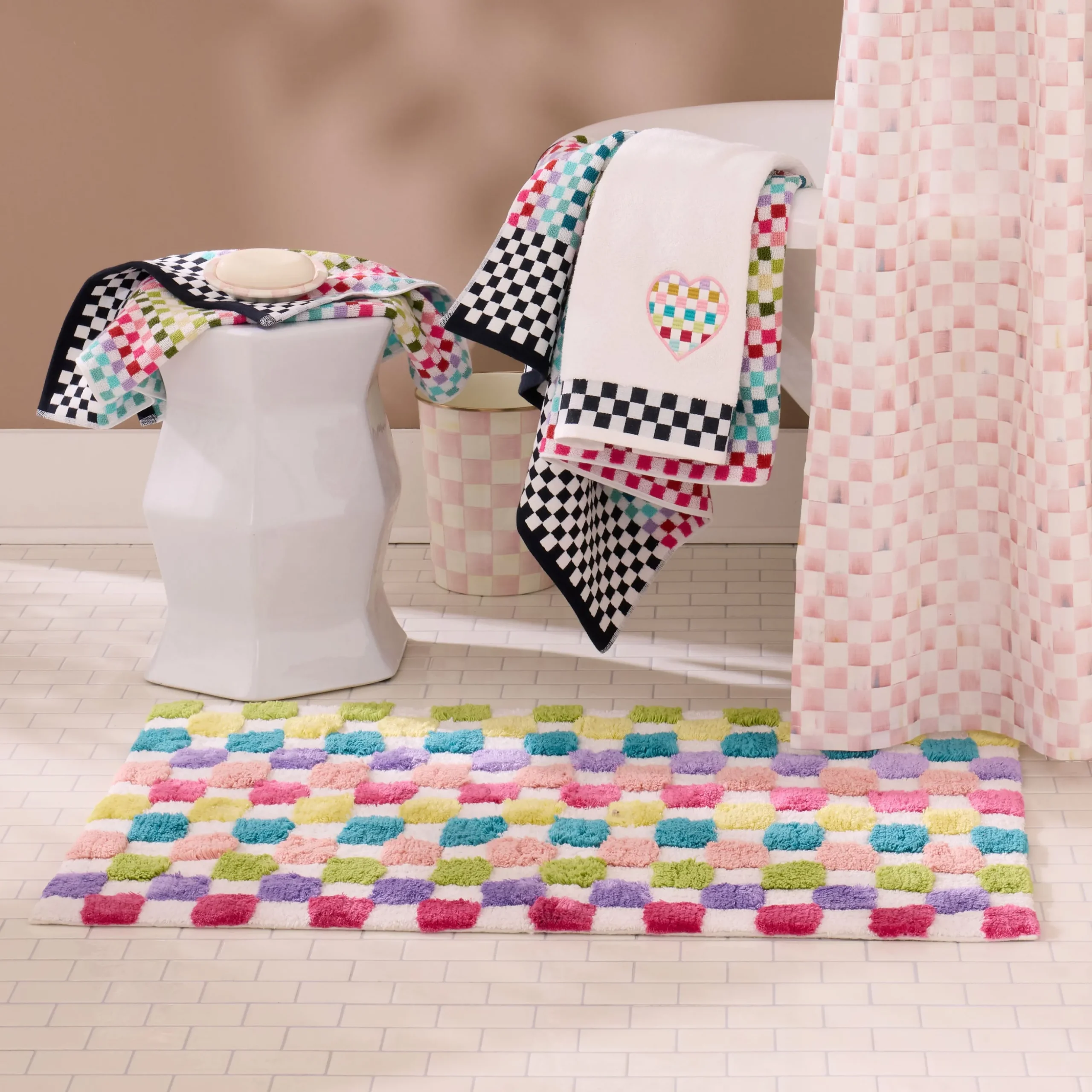 Rainbow Micro Check Bath Rug
