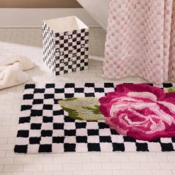 Rose and Check Bath Rug