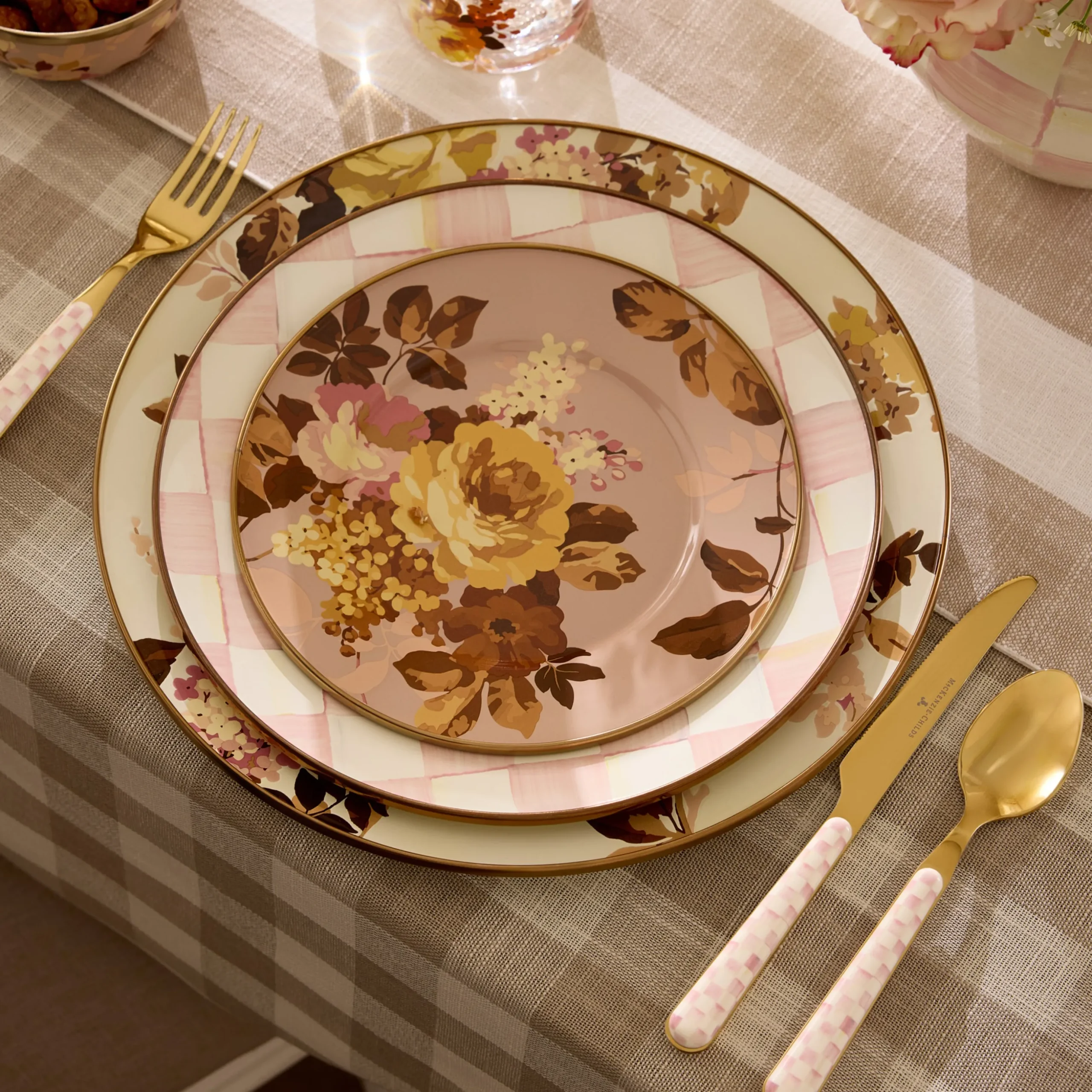 Rosy Check Bistro Flatware 5 Piece Place Setting