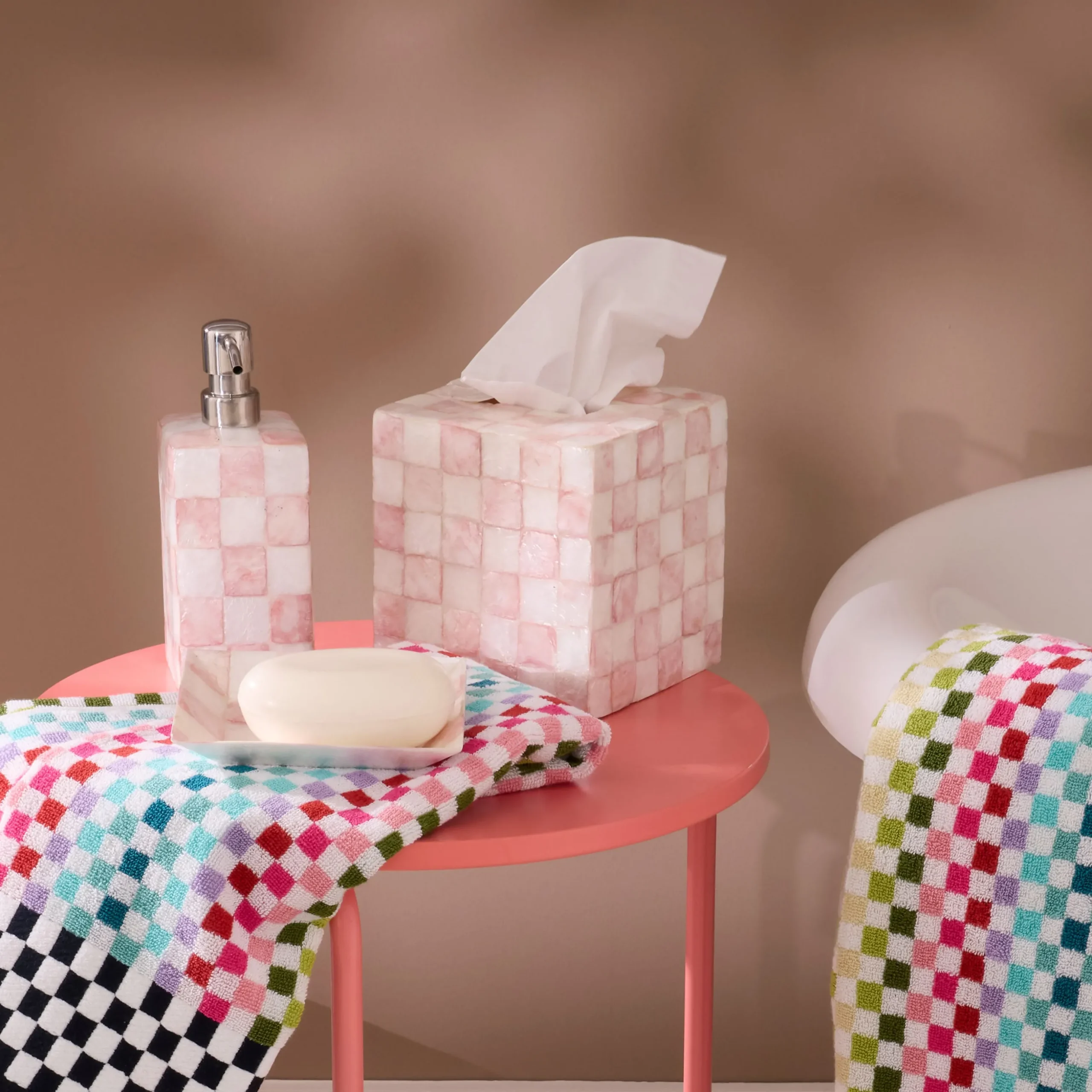 Rosy Check Capiz Boutique Tissue Box Cover