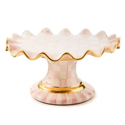 Rosy Check Ceramic Fluted Cake Stand