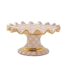 Rosy Check Ceramic Fluted Cake Stand