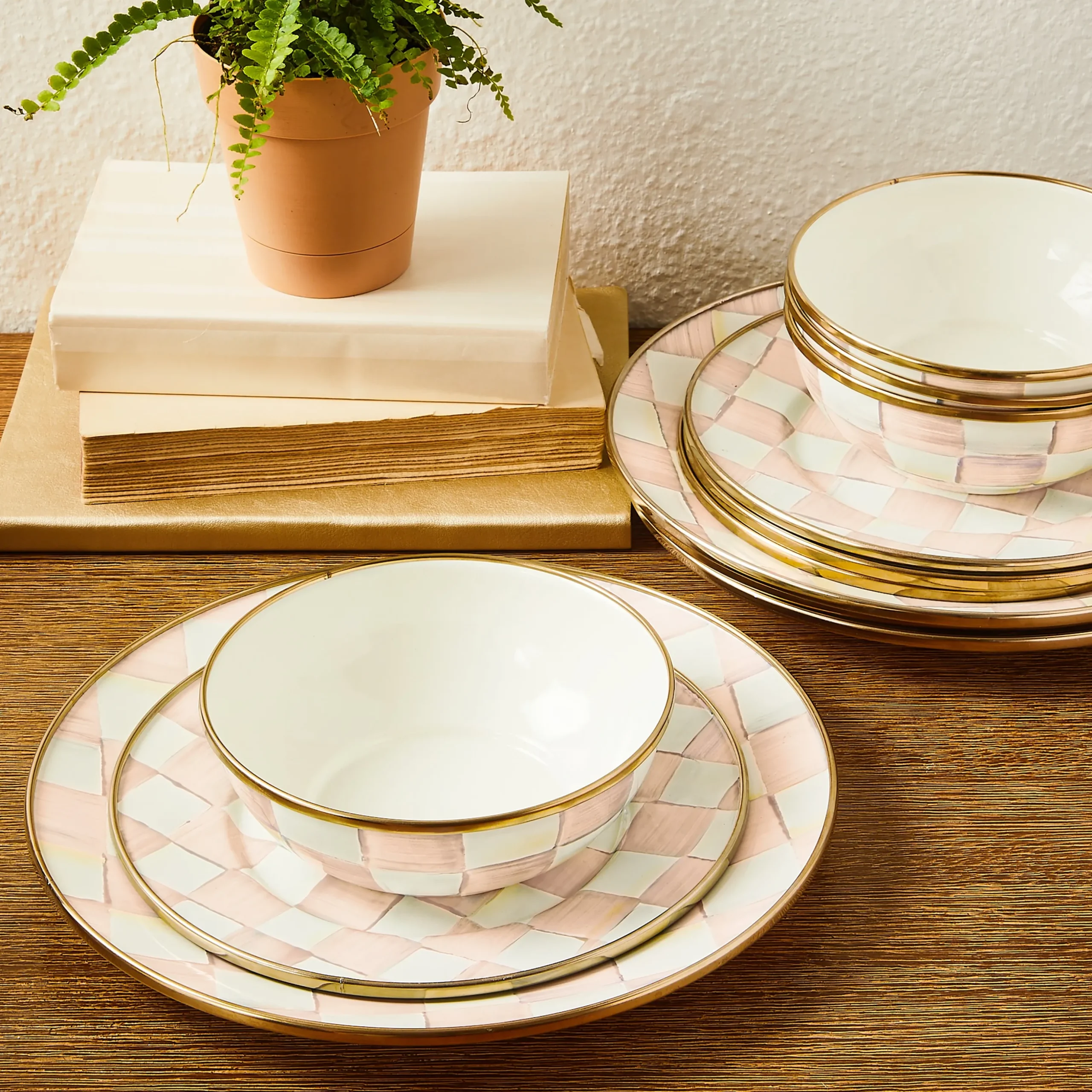 Rosy Check Dinnerware 12pc Complete Set