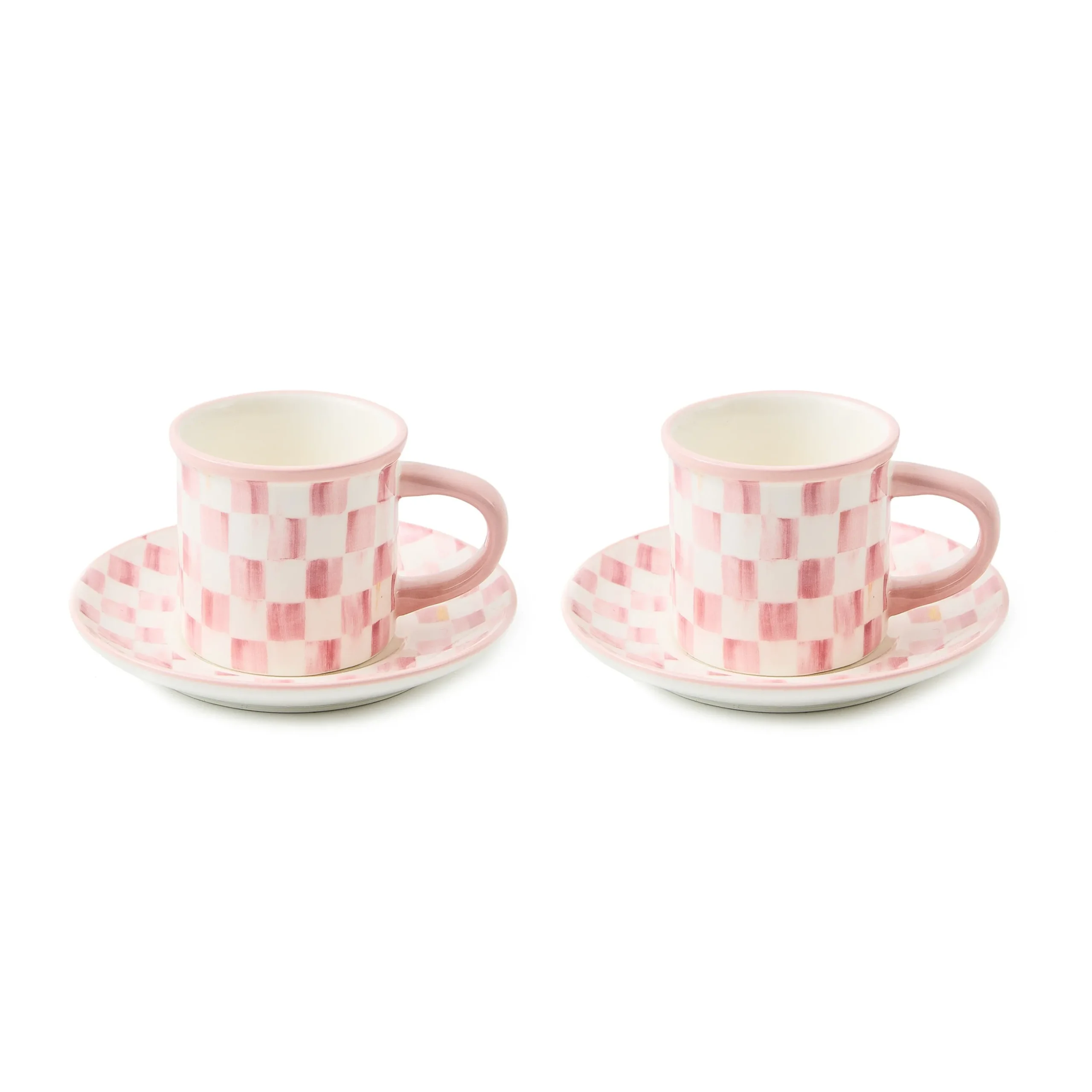 Rosy Check Espresso Cup & Saucer, Set of 2