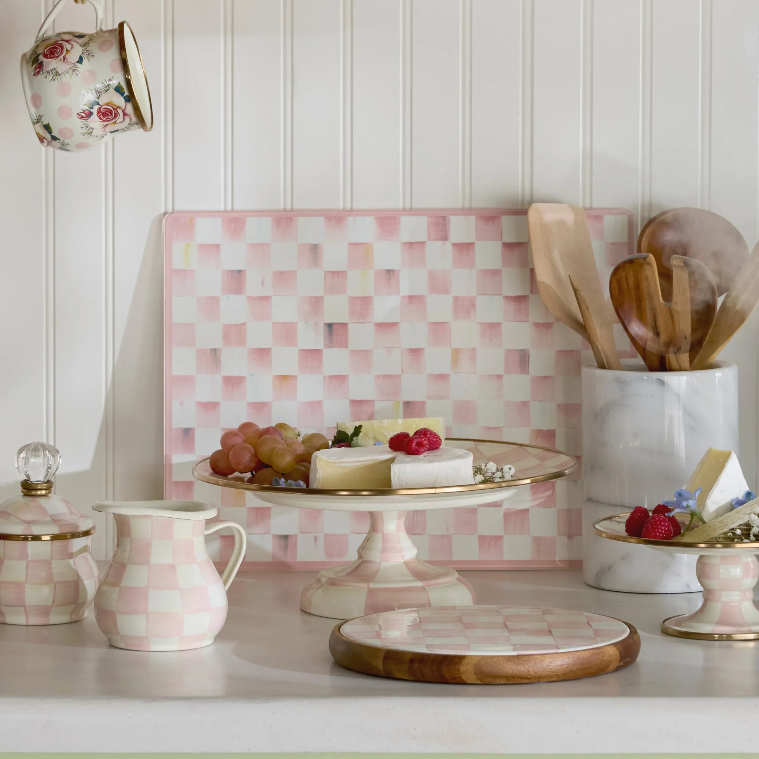 Rosy Check Glass Cutting Boards, Set of 2