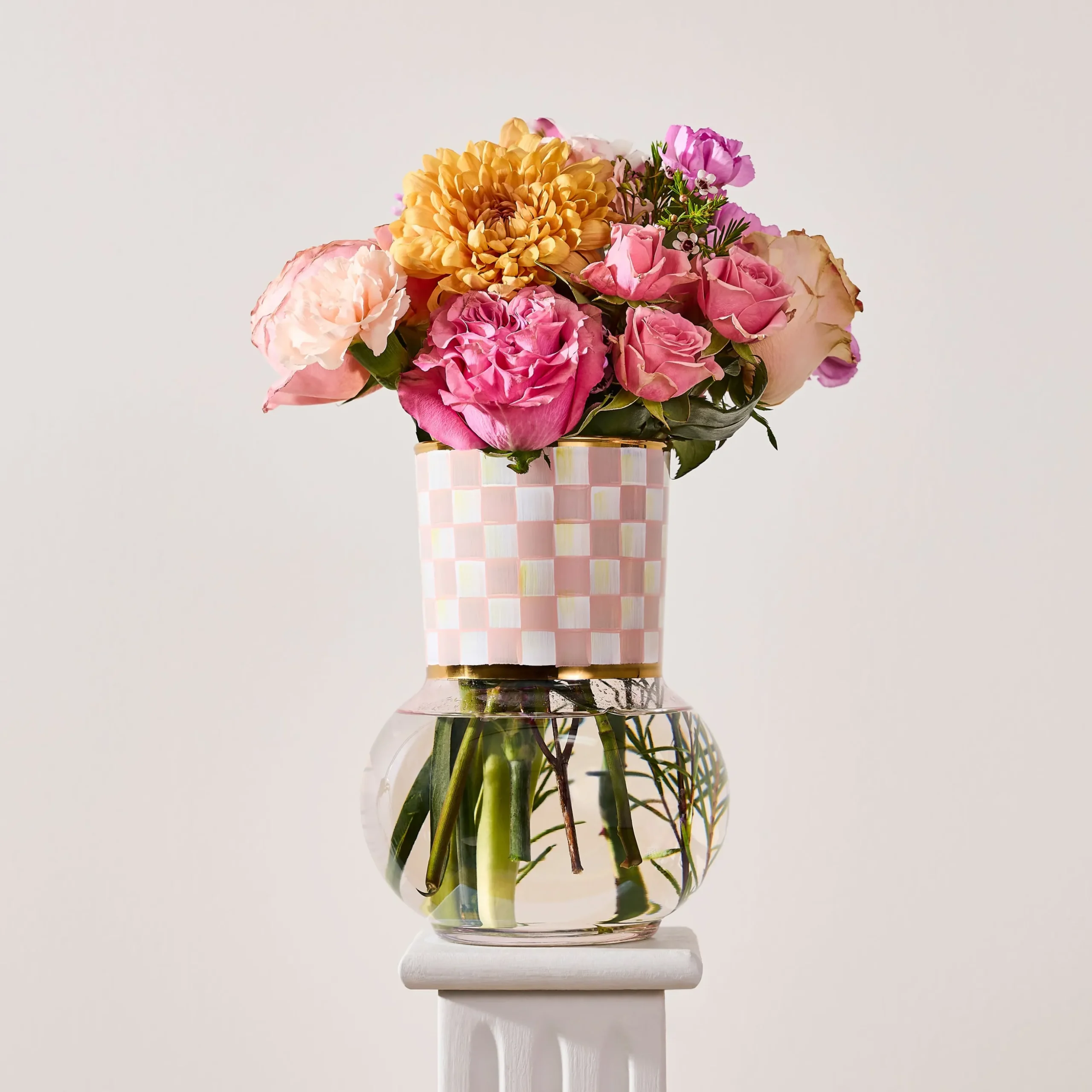 Rosy Check Glass Vase