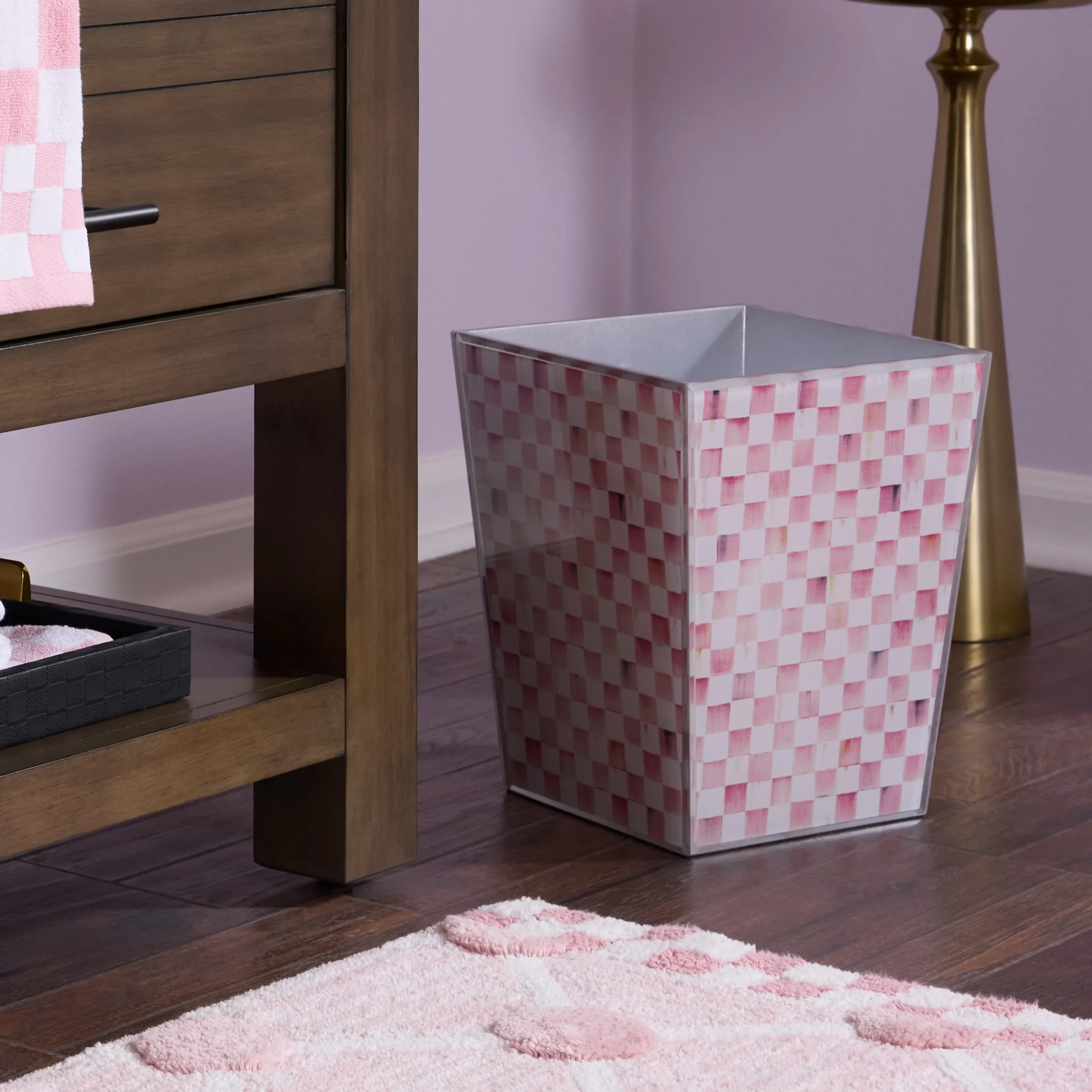 Rosy Check Glass Waste Bin