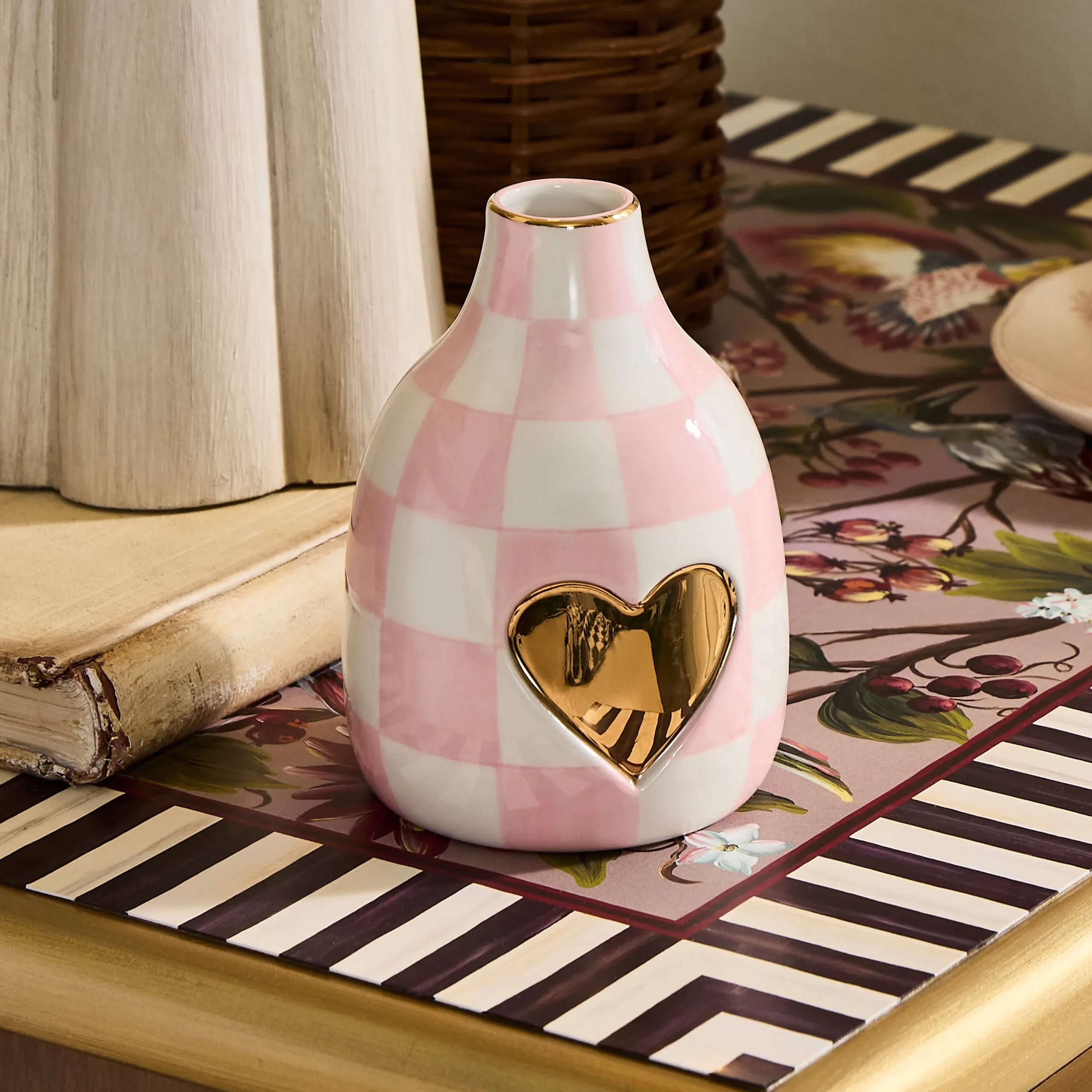 Rosy Check Heart Bud Vase