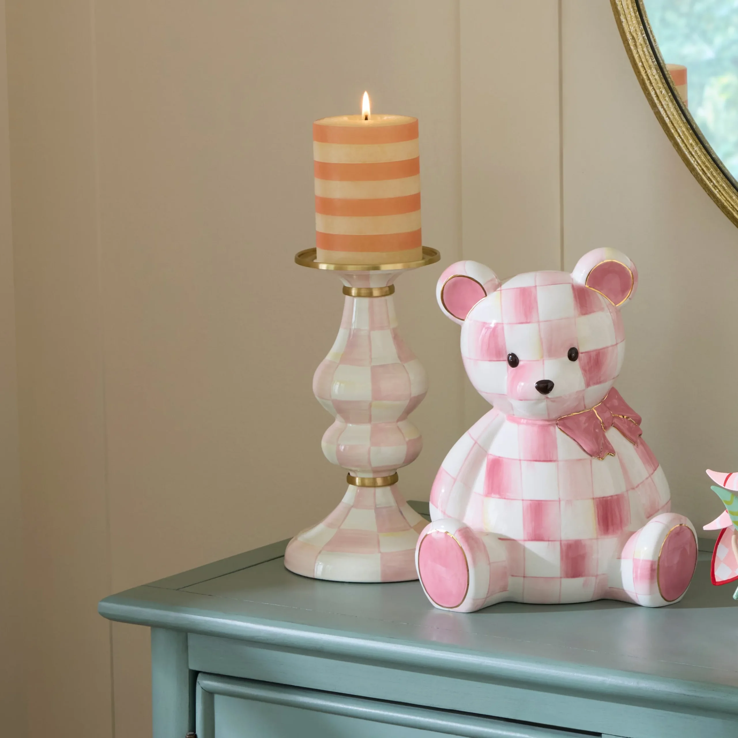 Rosy Check Medium Pillar Candlestick