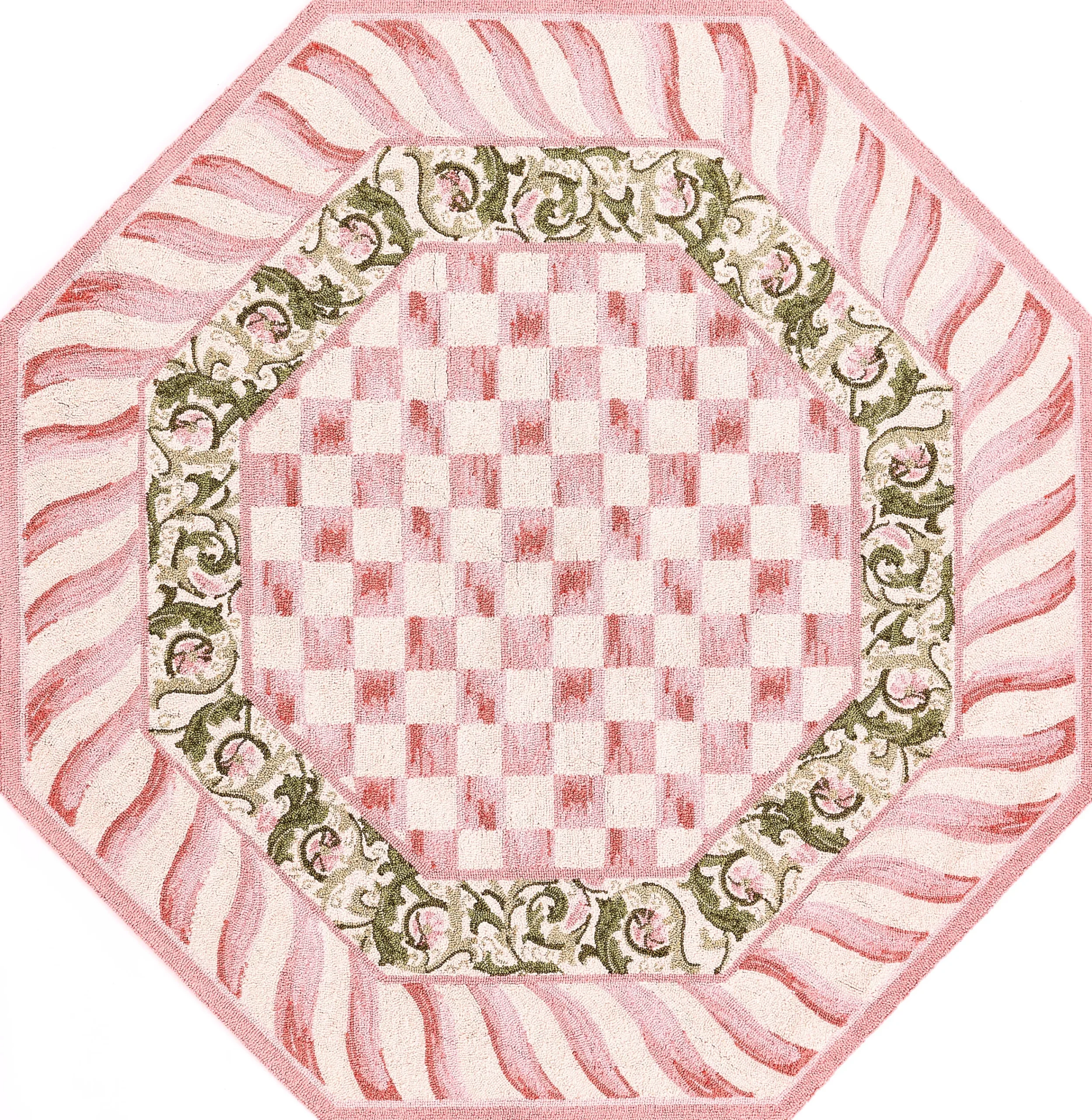Rosy Check 6' Octagon Rug