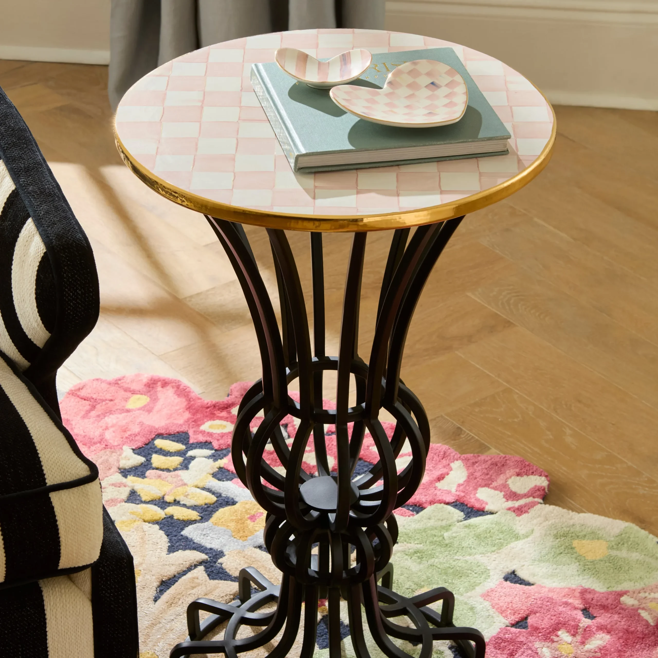 Rosy Check Pedestal Accent Table