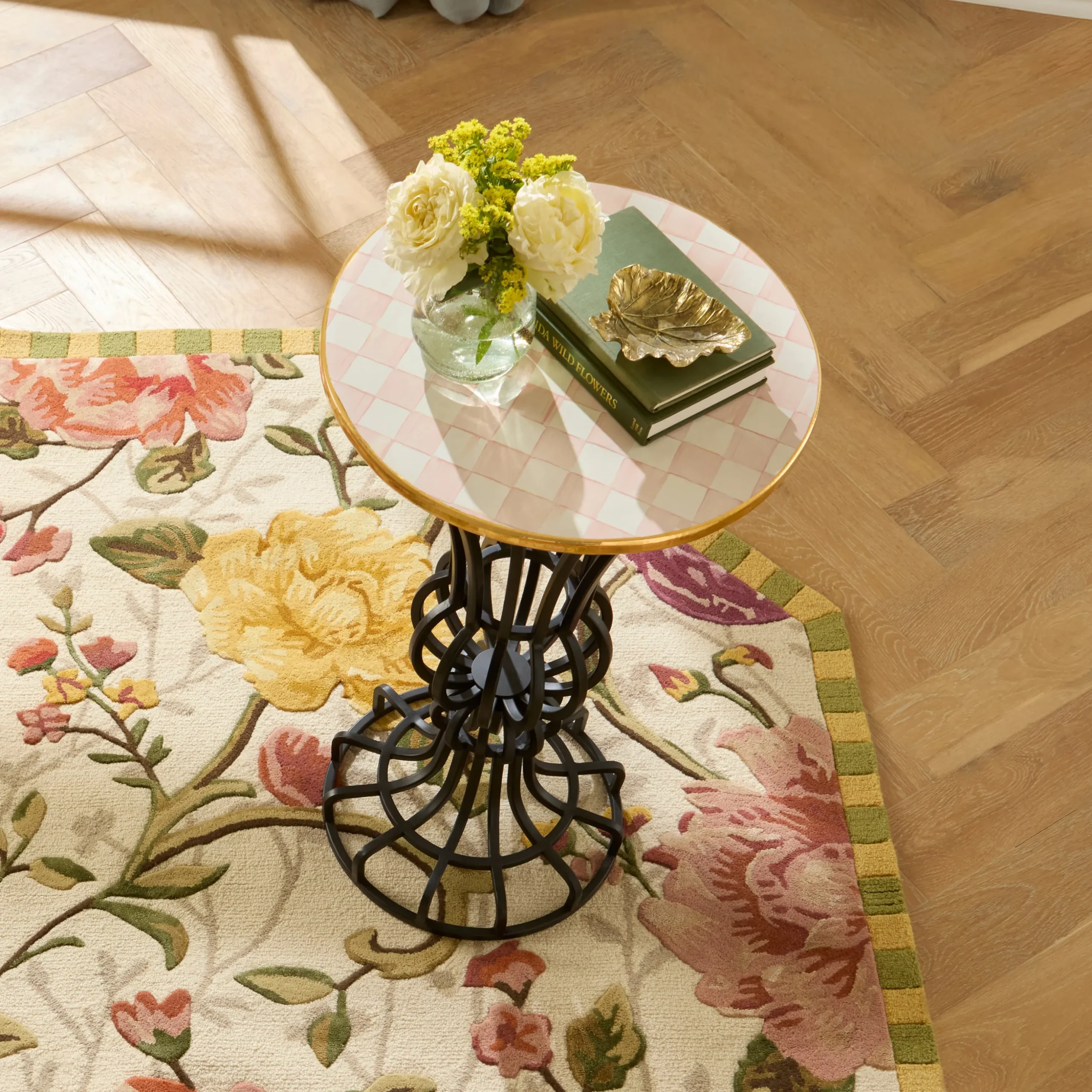 Rosy Check Pedestal Accent Table