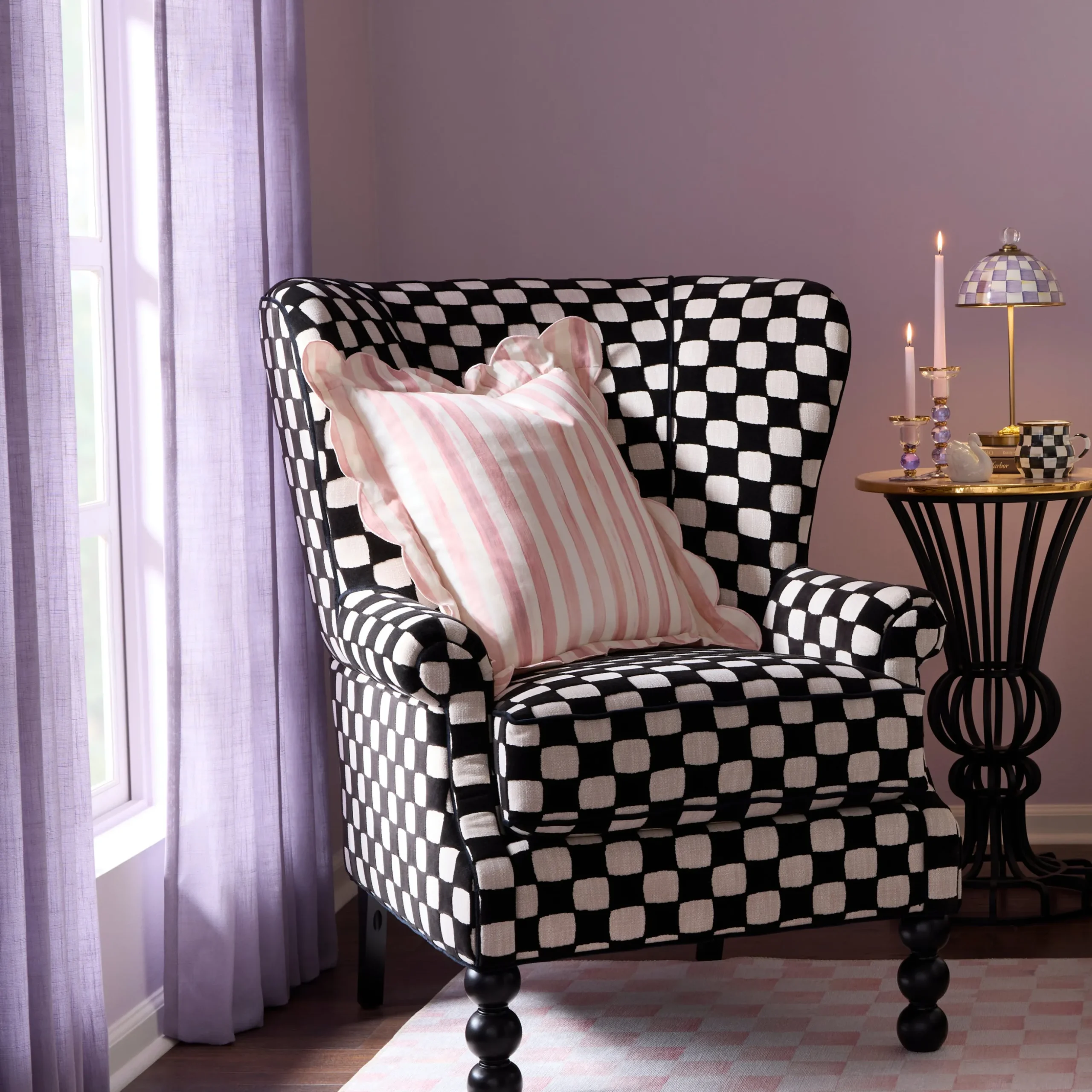 Rosy Check Reversible Scalloped Throw Pillow