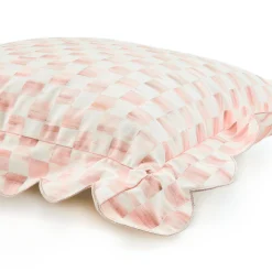 Rosy Check Reversible Scalloped Throw Pillow